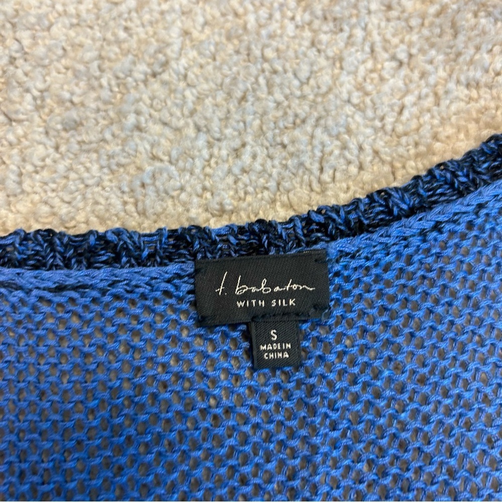 Aritzia T.Babaton blue black heathered knit short sleeve sweater linen silk Sz S - Picture 8 of 11